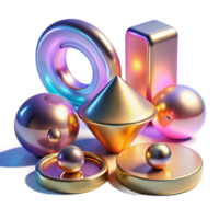 dramatic modern Metallic Geometric Shapes Abstract 3D Render high resolution png