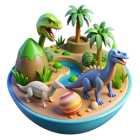 elegant artistic Cartoon Dinosaurs in Prehistoric Island Scene authentic png