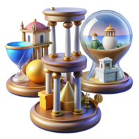 serene contemporary 3D Render of Architectural Wonders Hourglass, Columns, and Domes high quality png