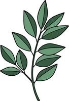 Green leafy branch with detailed shapes and textures in a minimal design style, perfect for botanical themes, art vector