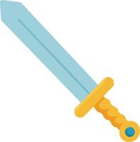 A detailed flat design illustration of a blue sword with a yellow handle and circular gem, showcasing strength and elegance in art vector
