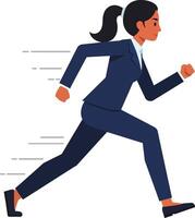Businesswoman in a blue suit running swiftly with determination in a minimalistic flat design illustration vector