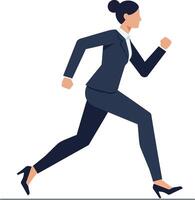 Businesswoman in a dark suit running swiftly with determination in a minimalistic flat design art vector