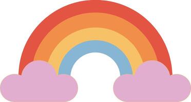 Colorful rainbow arching over soft pink clouds in a cheerful, minimal design style illustration vector