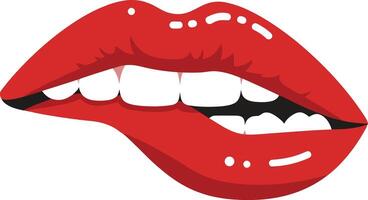Luscious red lips with a playful expression showcasing glossy shine in a bold, minimal design style perfect for modern art vector