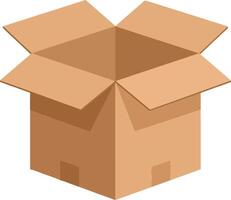 Open cardboard box with angled flaps showcasing a flat design in warm colors, symbolizing storage and organization in art vector