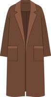 Stylish brown overcoat design in flat style showcasing minimalist aesthetics and functional pockets for modern fashion enthusiasts, art vector