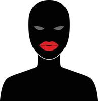 Bold and mysterious figure with red lips and dark silhouette in a flat design style showcasing art vector