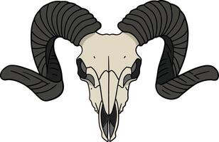 A detailed ram skull with curved horns in flat design style, showcasing intricate features and a minimalist aesthetic in art vector