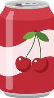 Red soda can with cherry design showcasing a minimal and flat style in illustration vector