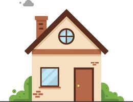 Cozy small house with a chimney and green bushes in a flat design style illustration vector