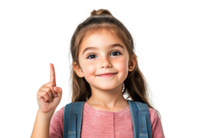 Young girl smiling with raised finger showing idea png