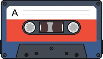 Retro audio cassette tape in a flat design style featuring vibrant colors and simple shapes, perfect for music-themed art vector