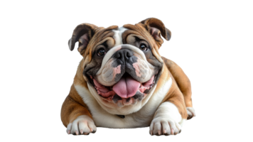 Happy bulldog lounging on a white background png