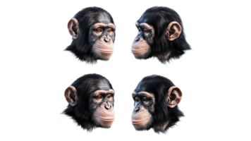 Four chimp portraits in profile view png