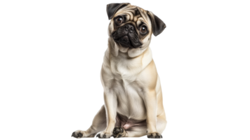 Cute pug sitting and looking curiously at camera png