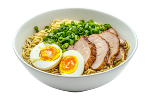 Delicious ramen bowl with soft boiled eggs png