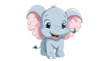 Cute cartoon elephant with big ears smiling widely png