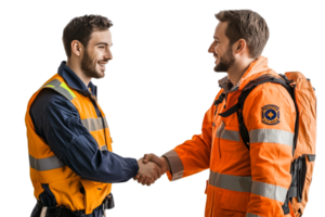 Two workers shake hands in professional setting png