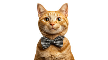 Cat wears a bow tie in a studio setting png