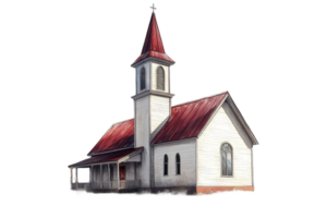 Charming historic church with red roof and tower png
