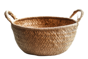 Woven basket with handles for storage and decor png