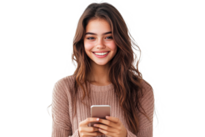 Young woman smiling while using smartphone png