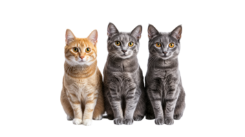 Three cats posing together in studio setting png
