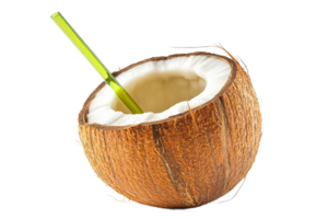 Refreshing coconut drink with green straw png