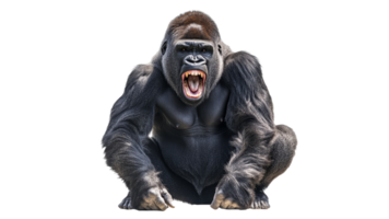 Gorilla shows fierce look on plain background png