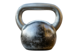 A heavy kettlebell sits alone on a flat surface png