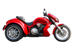 Red motorcycle trike displayed with sleek design png