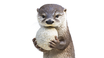 Cute otter holds stone while sitting upright png