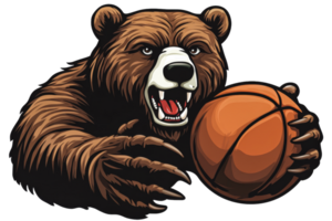 Bear playing basketball with determined expression png