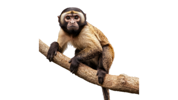 Capuchin monkey resting on a branch in nature png