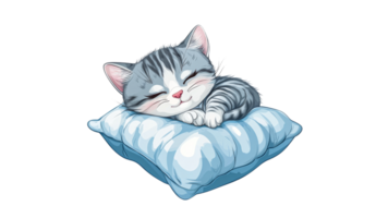 Cute kitten resting on a soft blue pillow png