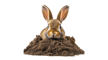 Rabbit emerging from a burrow in soft soil png
