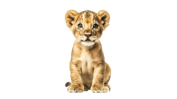 Lion cub sitting with a curious expression png