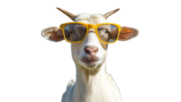 Goat in yellow shades, smiling bright png