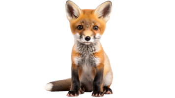 Red fox cub sitting calmly on white background png