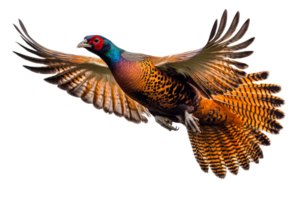 Pheasant in flight over white backdrop png
