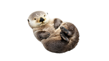 Cute otter lounging on back in playful pose png