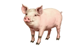 A pink pig stands upright with a joyful expression png