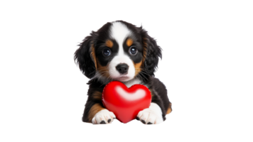 Cute puppy with red heart during playful moment png