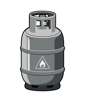 gray metal propane gas cylinder on white background