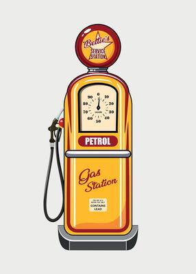 yellow retro gas station with indicator front view isolated on white background