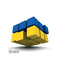 national flag of Ukraone in the form of a cube on a white background vector
