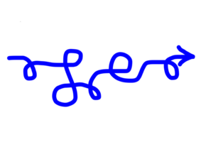 Tangled scribble blue direct line with arrow. Messy lines. Difficult route line. Mental health issues. Mental confusion, complicated way. Isolated on transparent background png