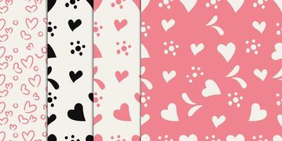 A set of four different patterns with hearts.Valentines day seamless pattern. vector