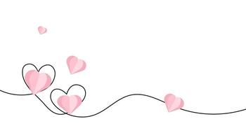 Continuous line heart with realistic paper heart on white background for valentines, women, mother day greeting invitation background. illustration vector
